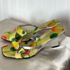 Onex Sandals Size 8 Polka Dot‎ Wedge Heels Retro Y2K Slip On Multicolor